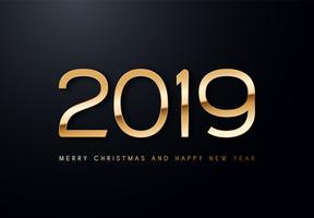 2019 Holiday Vector greeting illustration with golden numbers.