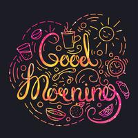 Good Morning Poster with Lettering and Space Texture. vector