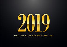 2019 Holiday Vector greeting illustration with golden numbers.