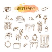 Hand drawn vintage elements. Antique furniture illustration vector