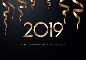 2019 Holiday Vector greeting illustration with golden numbers.