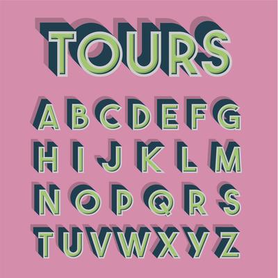 Retro 3D font set, vector illustration