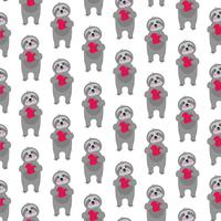 sloth pattern with red hearts vector