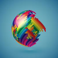 Colorful realistic globe with shaded surface, vector illustration