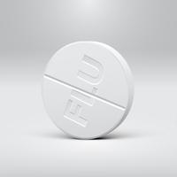 White pill on a grey background, realistic vector illustration