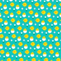 baby chick and hatching egg pattern on blue pattern vector