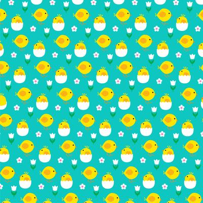 baby chick and hatching egg pattern on blue pattern