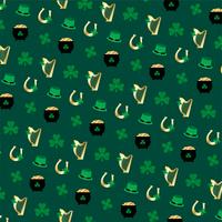 Saint Patrick's Day  harp horseshoe and shamrock pattern vector