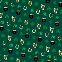 Saint Patrick's Day  harp horseshoe and shamrock pattern vector