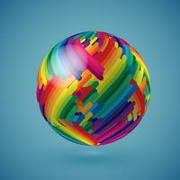 Colorful realistic globe with shaded surface, vector illustration