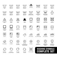 Conjunto completo de símbolos de lavandería. vector