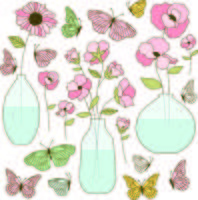 hand drawn flowers vases and butterflies vector