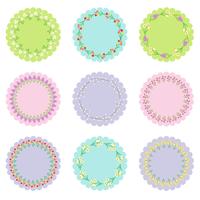etiquetas circulares con marcos de flores vector
