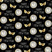 new years eve vector pattern with clocks and gold masks