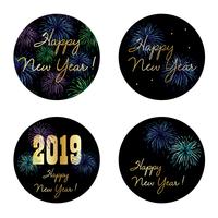 	 new years eve 2019 circle vector graphics with fireworks