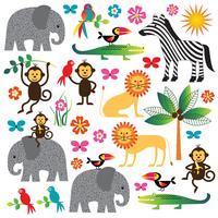  jungle plants and animals clipart vector