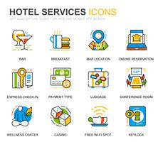 Conjunto de iconos de línea de servicio de hotel simple para aplicaciones web y móviles vector