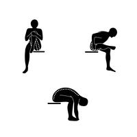 Conjunto de iconos de ejercicios de estiramiento para estirar piernas, espalda y cuello sentados. vector