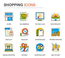 Conjunto sencillo de iconos de líneas de comercio electrónico y compras para sitios web y aplicaciones móviles vector
