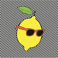 Pop lemon with a sunglasses on lines background vector