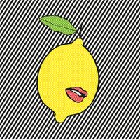 Pop limón con fondo de labios y líneas. vector