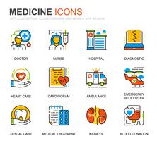 Simple conjunto de iconos de línea de salud y medicina para sitio web vector