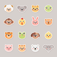 Dibujos animados animales cara pegatinas vector