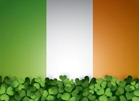 Green clover leaves and Irish flag vector