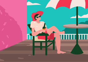 Boy Drink Soda Enjoying Summertime Vector illustration