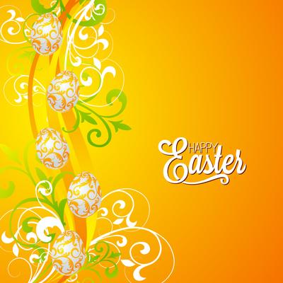 easter illustration with color painted eggs on spring background