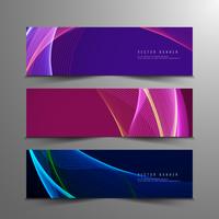 Conjunto de banners elegante ondulado colorido abstracto vector