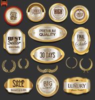 Insignias y etiquetas de oro premium de lujo vector