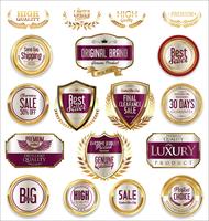 Insignias y etiquetas de oro premium de lujo vector