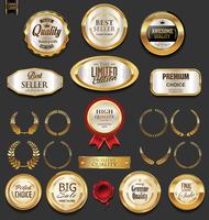 Insignias y etiquetas de oro premium de lujo vector