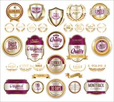 Insignias y etiquetas de oro premium de lujo vector