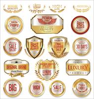 Insignias y etiquetas de oro premium de lujo vector