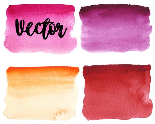 Set of watercolor stain. Spots on a white background. Watercolor texture with brush strokes. Burgundy, pink, orange, red.  Isolated. Vector.