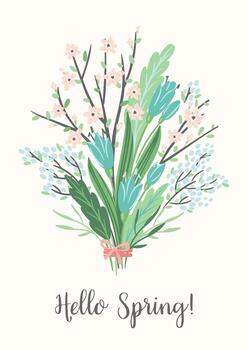 Vector illustration with spring bouquet . Design for poster, card, invitation, placard, brochure, flyer.