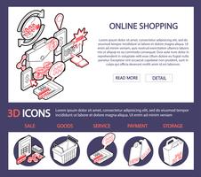 Ilustración del concepto gráfico conjunto de compras de información en línea vector