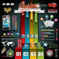 Vector conjunto de infografía Casino con elementos del mapa del mundo y juegos de azar.