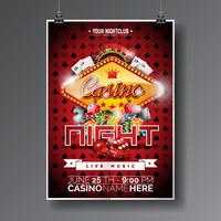 Vector Party Flyer design on a Casino theme with chips and game cards