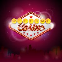 Vector illustration on a casino theme with lighting display and welcome text