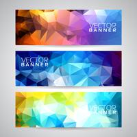 Vector geometric triangles banner background set. Abstract polygonal design.