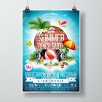 Vector Summer Beach Party Flyer Design with typographic elements on wood texture background.