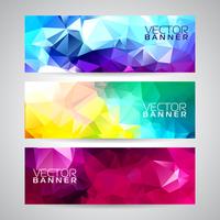 Vector geometric triangles banner background set. Abstract polygonal design.