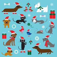  Christmas Cats, Dogs, and Birds vector