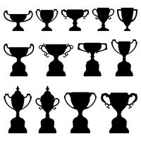 Copa de trofeo silueta negro conjunto. vector