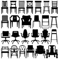 Chair Black Silhouette Set.  vector