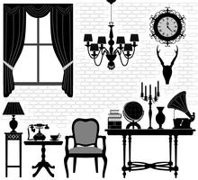  Antique Retro Living Furniture.  vector