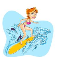 Illustration of a lady playing surfboard. vector